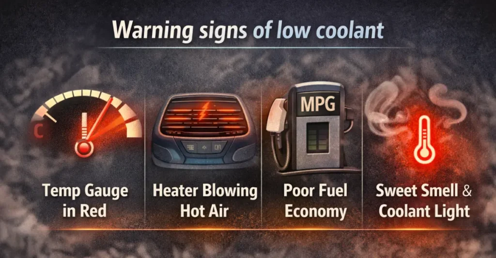 Warning signs of low coolant